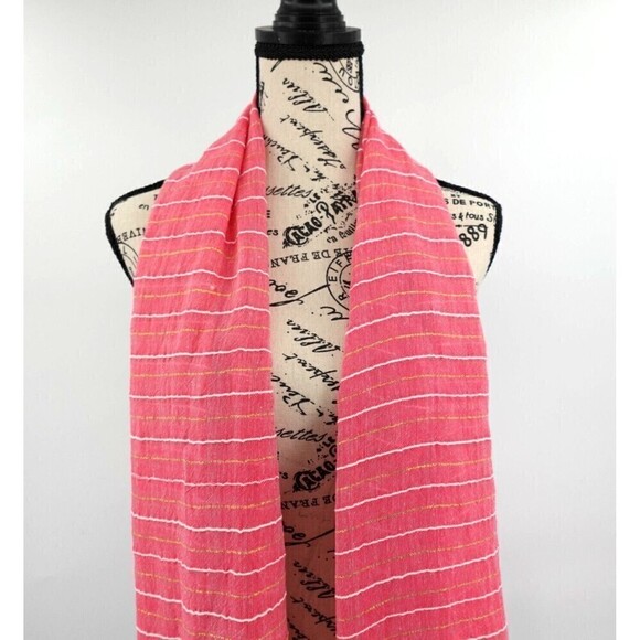 LemLem Scarf Wrap Womens Pink-Metallic Striped Gauzy Shawl Woven Boho Lagenlook - Picture 4 of 12